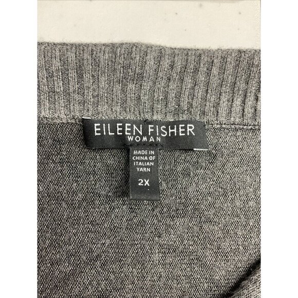 Eileen Fisher Duster open waterfall Cardigan Long pleated back‎ Gray - Picture 5 of 9